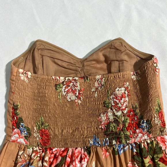 Xhilaration Tan Floral Corset Top Strapless Summer Dress with Pockets - sz MED - Picture 9 of 14